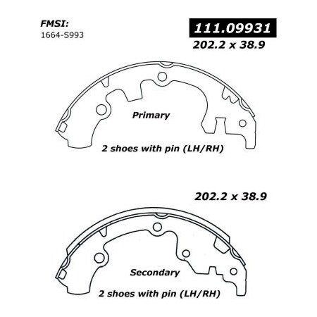 Centric Premium Brake Shoes, Parts 111.09931
